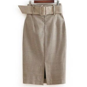 plaid vintage plaid work office belted large skirt